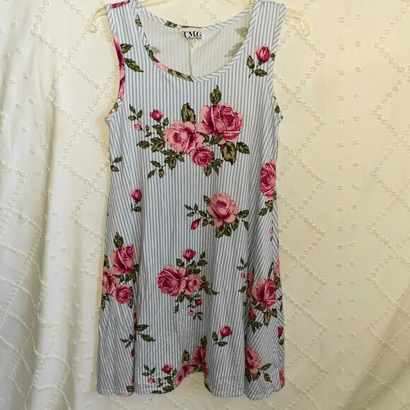 TMG DRESS FLORAL BOHO SLEEVELESS MAXI SUNDRESS STRETCH LOOSE-WOMENS SIZE S - Picture 1 of 3